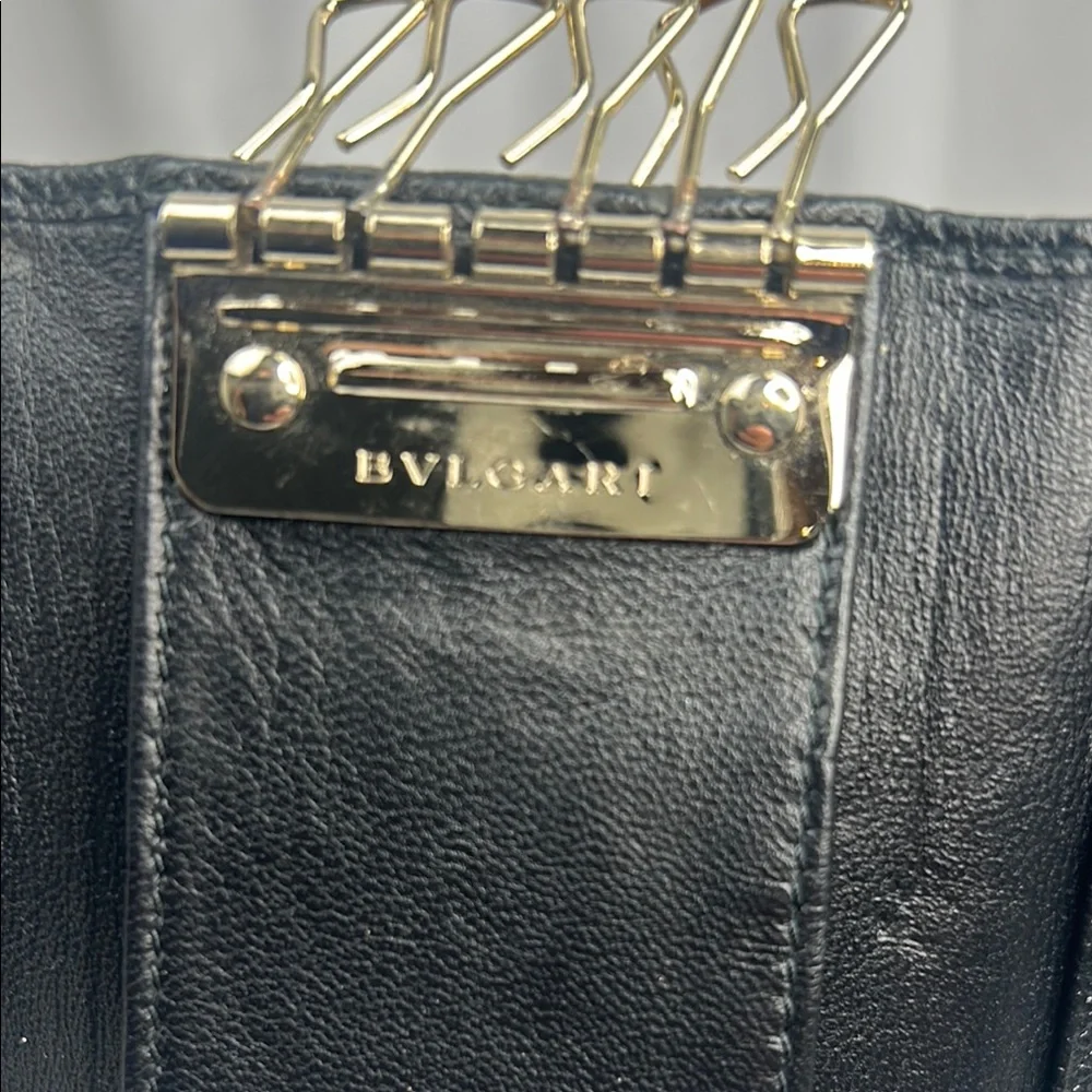 BVLGARI Bulgari ring clip logo 5 ring key case leather black